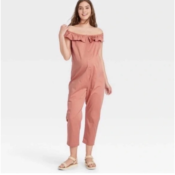 The Nines by Hatch Pink Ruffle Collar Cropped Jumpsuit - Picture 1 of 10